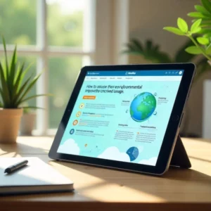 Tablette montrant l'impact environnemental du web